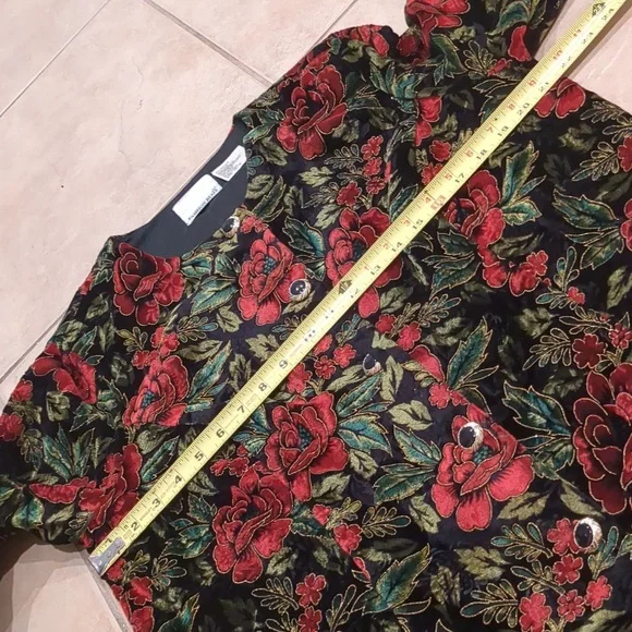 Vintage Floral Black Velvet Evening Wear Christmas Blazer Jacket Size 14/16 - Picture 4 of 4